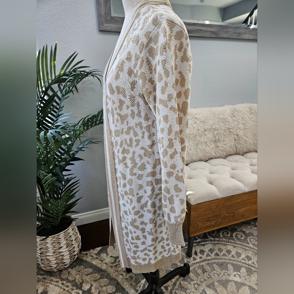 Mesh+Lace- Biege Long Leopard Print Open Sweater Cardigan Sleeve Wmns Sz M NWT - Picture 3 of 9